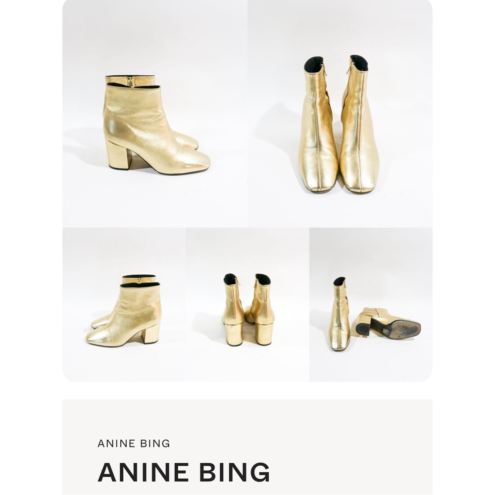 Anine Bing Metallic Gold Leather Ankle Boots